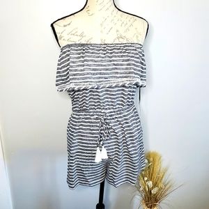 Doe & Rae gray white stripe strapless romper L coastal granddaughter